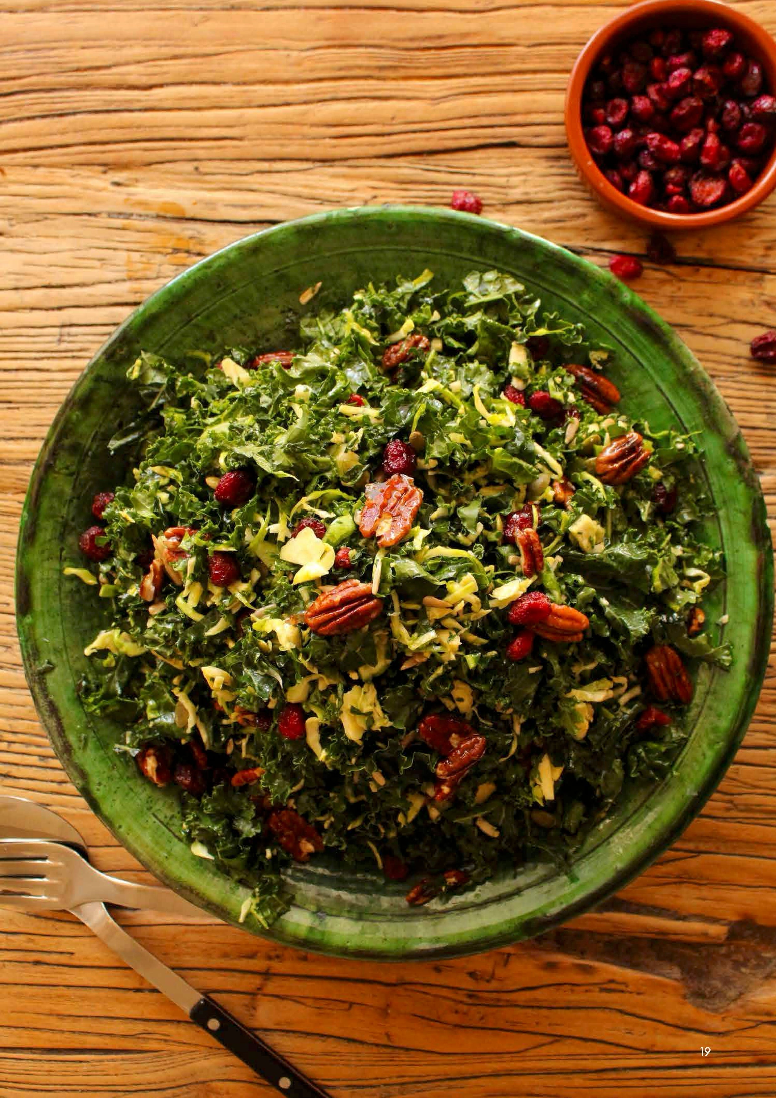 Kale & Brussels Slaw with Honey Pecans